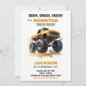 Orange Monster Truck Birthday Einladungen (Vorderseite)