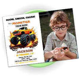 Orange Monster Truck Birthday Invitations Foto Einladung