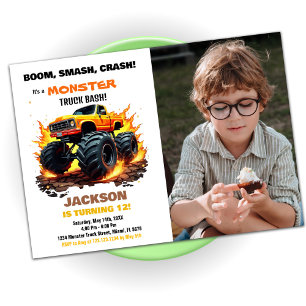 Orange Monster Truck Birthday Invitations Foto Einladung