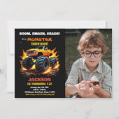 Orange Monster Truck Birthday Invitations Foto Einladung (Vorderseite)
