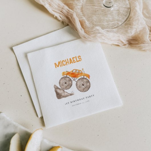 Orange Monster Trucks Geburtstag Serviette