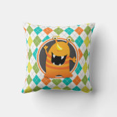 Orange Monster über farbenfrohe Raute Muster Kissen (Rückseite)