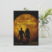 Orange Moon Silhouette Paare Hochzeit Einladungen (Stehend Vorderseite)