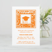 Orange Mortarboard Moderne Graduation Einladungen (Stehend Vorderseite)