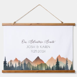 Orange Mountain Alternative Wedding Guest Book Wandteppich Mit Holzrahmen