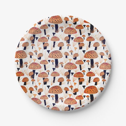Orange Mushroom Herbst Herbstmuster Pappteller (Vorderseite)