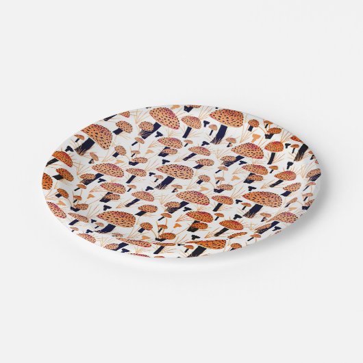 Orange Mushroom Herbst Herbstmuster Pappteller (Schrägansicht)