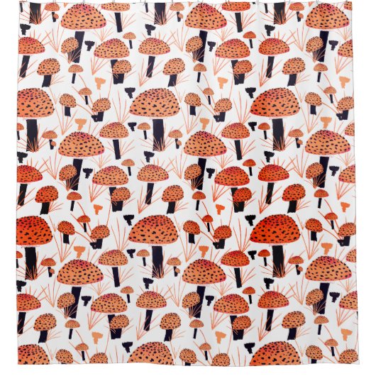 Orange Mushroom Pattern Fall Duschvorhang (Vorderseite)