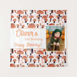 Orange Mushroom Pattern Fall Foto Geburtstag Wandteppich