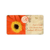 Orange Musical Gerber Daisy Gray Musical Notes Adressaufkleber (Vorne)