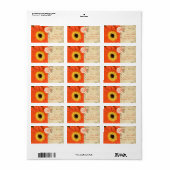 Orange Musical Gerber Daisy Gray Musical Notes Adressaufkleber (Vorne)