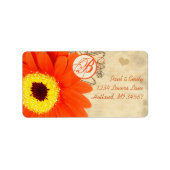 Orange Musical Gerber Daisy Gray Musical Notes Adressaufkleber (Vorne)