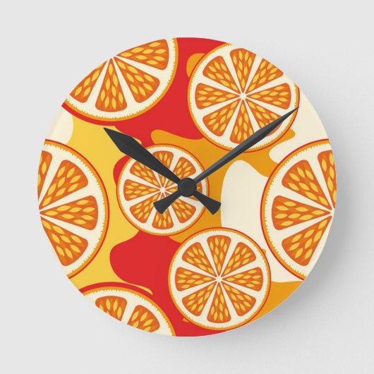 Orange Muster Runde Wanduhr (Vorderseite)