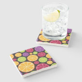 Orange Muster und Hintergrund Steinuntersetzer (Seitenansicht)