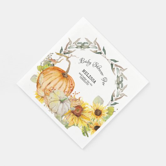 Orange n White Pumpkins w Sunflowers Babydusche Serviette (Ecke)