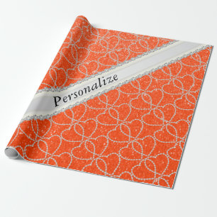 Orange Name des Glitzer-Diamant-Herz-Muster-  DIY Geschenkpapier