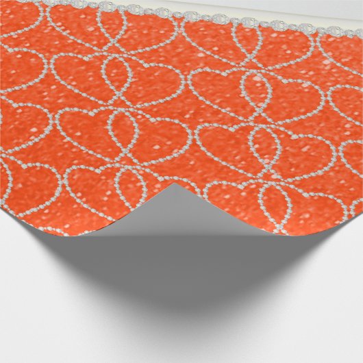 Orange Name des Glitzer-Diamant-Herz-Muster-| DIY Geschenkpapier (Ecke)