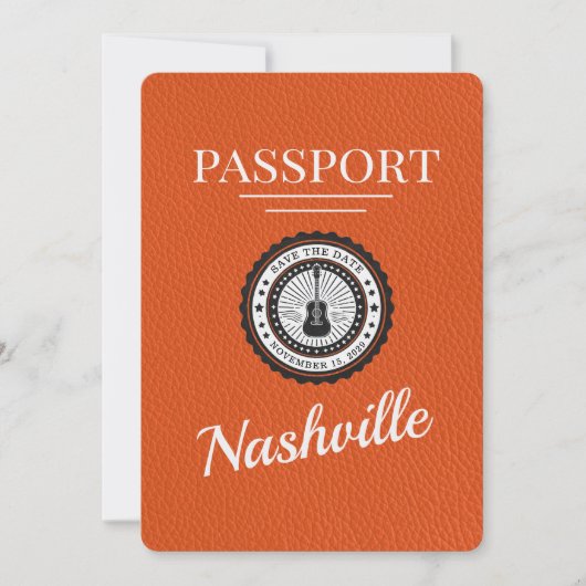 Orange Nashville Passport Save the Date (Vorderseite)