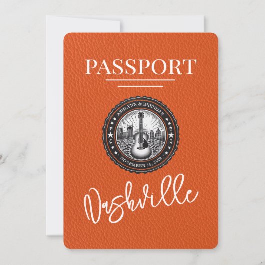 Orange Nashville Passport Wedding Einladung (Rückseite)
