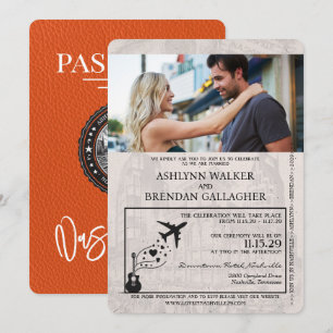 Orange Nashville Passport Wedding Einladung