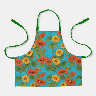 Orange Nasturtium Vines on Bright Blue Background Schürze