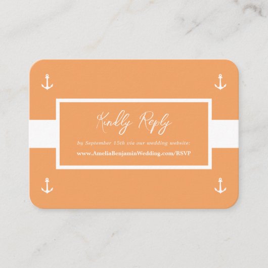 Orange Nautical Pattern Website Wedding RSVP Begleitkarte (Vorderseite)