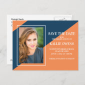 Orange Navy Blue Abschluss Save the Date Ankündigungspostkarte (Vorne/Hinten)