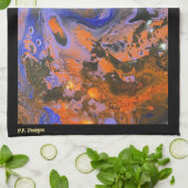 Orange, Navy, Blue Brown, Abstrakt Black Acrylic Geschirrtuch (Gefaltet)