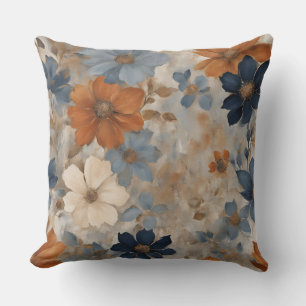 Orange Navy Blue Dusty Blue Rustic Floral Kissen