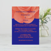Orange Navy Blue Floral Rose Elegante Hochzeit im Einladung (Stehend Vorderseite)