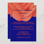 Orange Navy Blue Floral Rose Elegante Hochzeit im  Einladung (Vorne/Hinten)