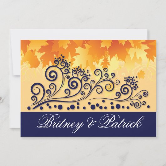 Orange & Navy Blue Herbstlaubs Hochzeiten Einladun Einladung (Vorderseite)