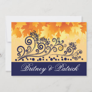 Orange & Navy Blue Herbstlaubs Hochzeiten Einladun Einladung