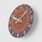 Orange Navy Blue Mandala Runde Wanduhr (Winkel)
