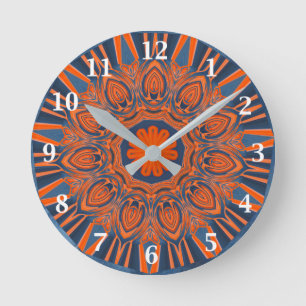 Orange Navy Blue Mandala Runde Wanduhr
