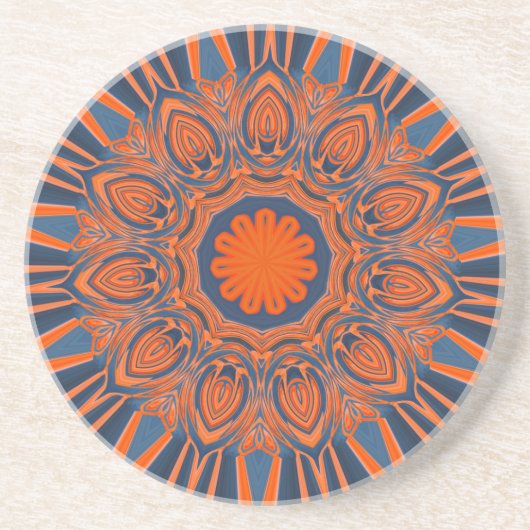 Orange Navy Blue Mandala Sandstein Untersetzer (Vorne)