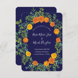 Orange & Navy Blue Peony Rose Hochzeitstag Rett Einladung