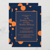 Orange Navy Blue Polka Dot Birthday Party Einladun Einladung (Vorne/Hinten)