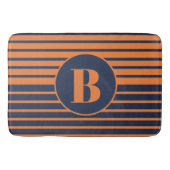 Orange Navy Blue Strip Monogram Bath Mat Badematte (Vorderseite)