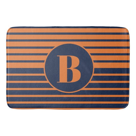 Orange Navy Blue Strip Monogram Bath Mat Badematte (Vorderseite)
