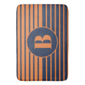 Orange Navy Blue Strip Monogram Bath Mat Badematte (Vorderseite Vertikal)