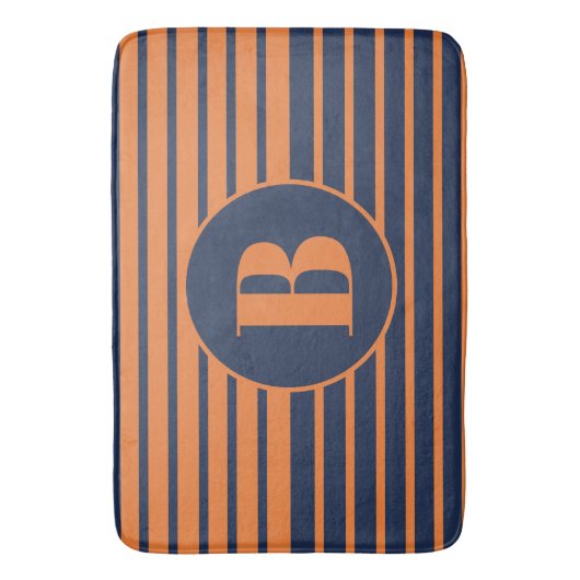 Orange Navy Blue Strip Monogram Bath Mat Badematte (Vorderseite Vertikal)