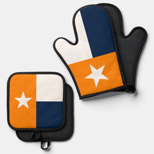 Orange & Navy Blue Texas State Flag Ofenhandschuh & Topflappen-Set (Vorderseite/Rückseite)
