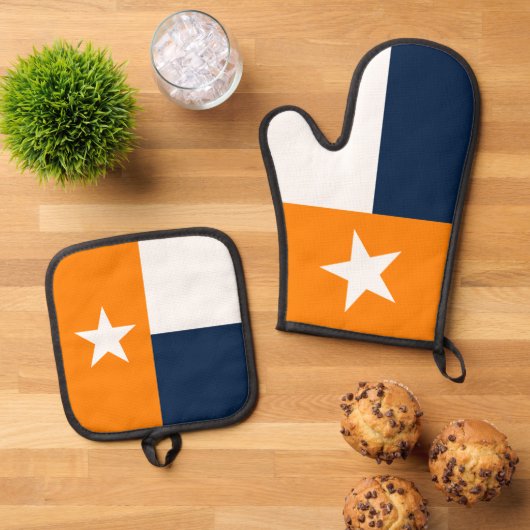 Orange & Navy Blue Texas State Flag Ofenhandschuh & Topflappen-Set (Oben Unten)