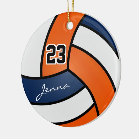 Orange, Navy Blue und White Volleyball Keramik Ornament (Links)