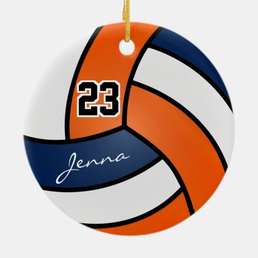 Orange, Navy Blue und White Volleyball Keramik Ornament (Hinten)