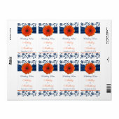 Orange Navy Daisy Wedding Wine Bottle Labels (Vorne)