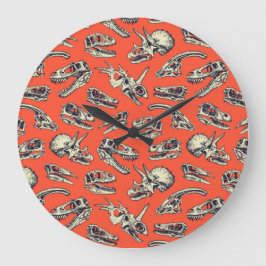 Orange & Navy Dinosaur Skulls Große Wanduhr