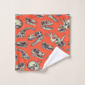Orange & Navy Dinosaurier Skulls Badhandtuch Set (Waschlappen)