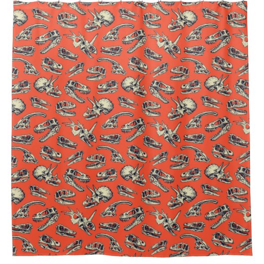 Orange & Navy Dinosaurier Skulls Duschvorhang (Vorderseite)